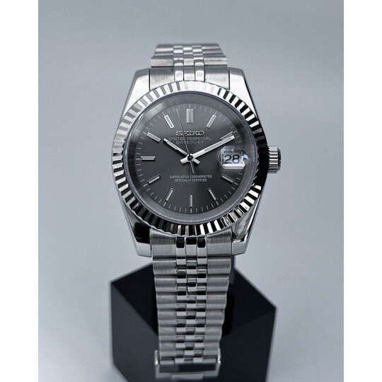 Custom Seiko Mod • Rhodium Grey Ghost Datejust • 39mm
